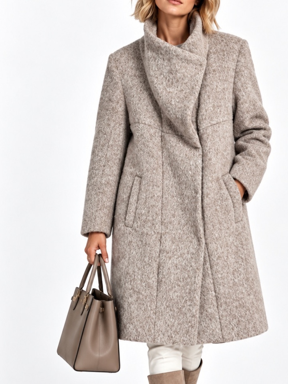 Kenneth Cole Cream & Tan Wool Blend Heavier Weight Winter Coat Size Medium